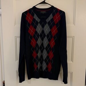 Banana Republic V-Neck Argyle Sweater - Navy, Red, Gray